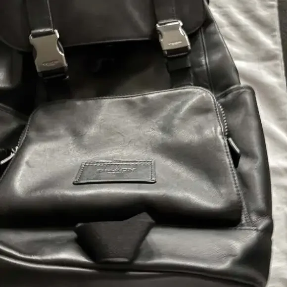 COACH Men's League Flap Backpack in Smooth Black Calf Leather